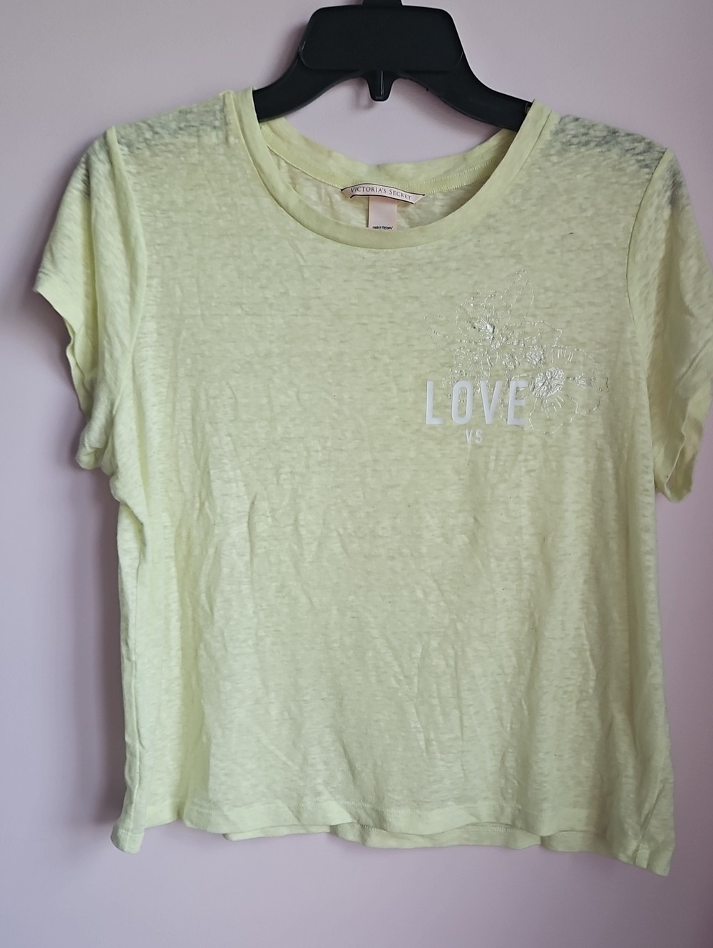 Victoria's Secret Pale Yellow 'LOVE' Short Sleeve Tee